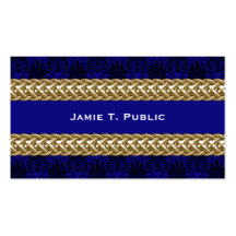 Black Royal Blue Damask Gold Chain Business Cards