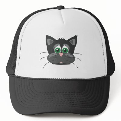 Black Sad Cat Mesh Hat by FormulaDesigns