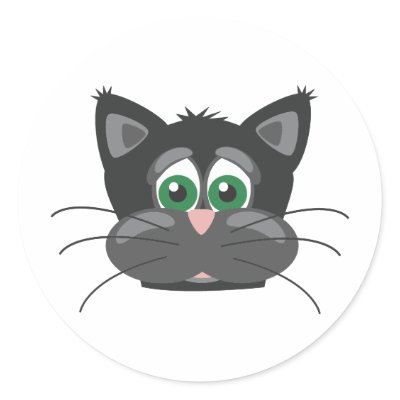 Black Sad Cat Round Stickers by FormulaDesigns