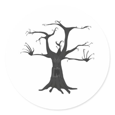 Black Scary Tree Round Sticker by emonation