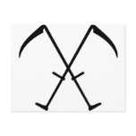 black scythe crossed icon postcards
