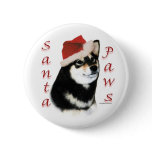Black Shiba Inu Santa Paws - Button