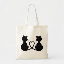 Black Silhouette Of Two Cats In Love Canvas Bag