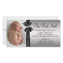 Black Silver Baby's First Christmas Photo Card