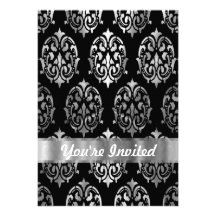 Black & silver damask custom invitations