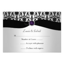 Black Silver Damask Purple Jewel RSVP Invitation