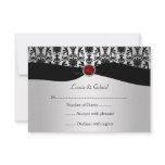Black Silver Damask Red Jewel RSVP Invitation
