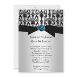 Black Silver Damask Turquoise Wedding Invitatio
