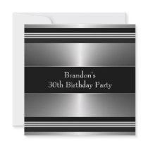 Black Silver Mans 30th Birthday Party Invitation