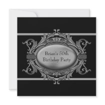 Black Silver Mans 50th Birthday Party Announcements