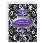 Black Silver Purple Damask Purple Quinceanera invitations