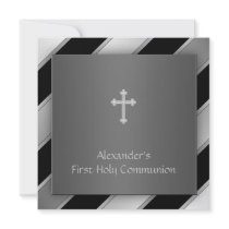 Black Silver Stripe Boy First Communion Personalised Announcement