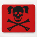 Black Skull and Crossbones With Pigtails mousepads
