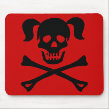 Black Skull and Crossbones With Pigtails Mouse Mats