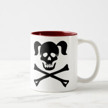 Black Skull and Crossbones With Pigtails Mugs