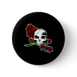 Black Skull Roses Tattoo Pinback Button