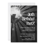 Black Sparkle Disco Ball 30th Birthday Party Personalised Invites