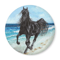 Black Stallion Arabian horse round magnet