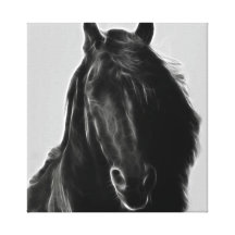 Black stallion profile in fractal stretched canvas prints