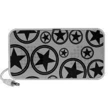 Black Stars in Circles on Silver Laptop Speakers