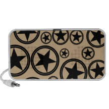 Black Stars in Circles on Tan Mp3 Speakers