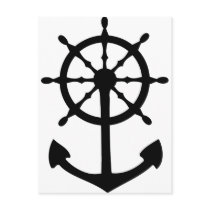 black steering wheel anchor icon postcard
