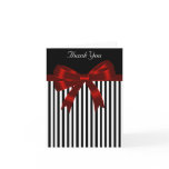 Black Stripe Red Bow Thank You Card