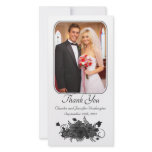 Black stylish floral wedding thank you photocard