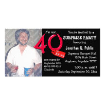Black Surprise 40th Birthday Party Photo Invite Photo Card Template