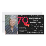 Black Surprise 70th Birthday Party Photo Invite photo cards