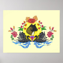 black swans and akita head portrait posters