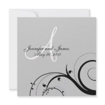 Black Swirl Monogram A Grey Wedding Invitations