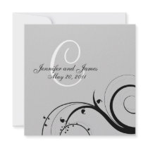 Black Swirl Monogram C Grey Wedding Invitations