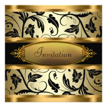 Black Swirl Vines Black Gold All Occasion Party Personalised Invites