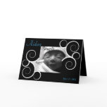 Black Swirl with Blue Text Birth Announcement cards