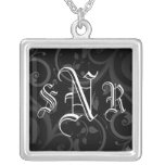 Black Swirl with Three Initial Monogram Pendant