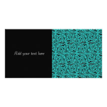 Black Swirling Vines over Turquoise Personalized Photo Card