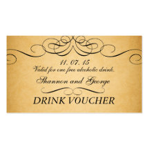 Black Swirls Damask Vintage Wedding Drink Voucher Business Card