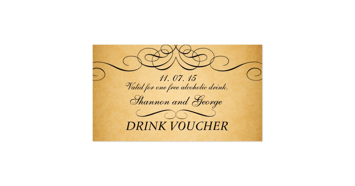 Black Swirls Damask Vintage Wedding Drink Voucher Pack Of Standard 