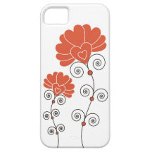 Black Swirls Red Flowers Pattern - White