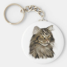 Black Tabby Maine Coon Cat Keychain