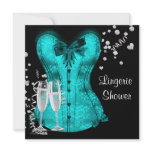 Black Teal Blue Corset Lingerie Bridal Shower Announcements