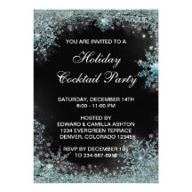 Black Teal Blue Snowflake Christmas Party Personalized Invitation