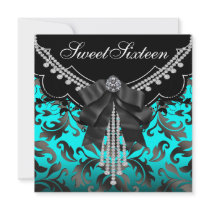 Black Teal Blue Sweet Sixteen Birthday Party