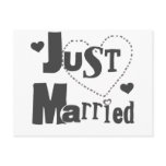 Black Text with Heart Just Married postcards