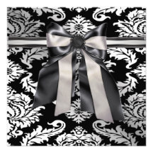 Black Tie White Black Damask Party Invitation