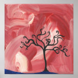 black tree minimalist painting abstract red white posters
