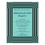 Black Turquoise Checkers Stripes Graduation Party Personalised Announcement