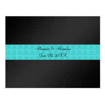 Black turquoise roses wedding favours post card