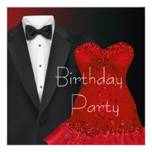 Black Tuxedo Red Dress Party Invitation Template